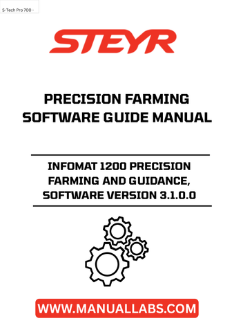 Elevate your farming efficiency with the STEYR Infomat 1200 Precision Farming and Guidance Software, version 3.1.0.0. This advanced software is designed to optimize your agricultural operations, providing you with the tools needed for precise field mapping, crop management, and data analysis. With its user-friendly interface, you can easily navigate through features that enhance productivity and decision-making.