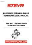 Enhance your farming efficiency with the STEYR Infomat 1200 Precision Farming & Guidance Quick Reference Card Manual. This essential tool is designed to provide you with quick access to vital information, ensuring you can make informed decisions in the field without wasting time.