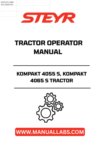 Enhance your operational efficiency with the STEYR KOMPAKT 4055 S and KOMPAKT 4065 S Tractor Operator Manual. This comprehensive guide is designed to provide you with essential information and insights to maximize the performance of your tractor. With clear instructions and detailed illustrations, you’ll navigate your machine with confidence.