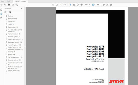 Unlock the full potential of your STEYR KOMPAKT tractor with the comprehensive ECOTECH Service Manual (47803877). This PDF file is meticulously designed to provide you with detailed insights and step-by-step instructions for models 4075, 4085, 4095, 4105, and 4115, ensuring you have the knowledge to maintain and repair your equipment effectively.