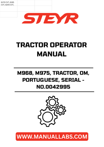 Enhance your STEYR M968 or M975 tractor experience with the comprehensive Operator Manual (Serial No. 0042995). This essential guide is designed to provide you with all the necessary information to operate and maintain your tractor efficiently, ensuring optimal performance in every task.