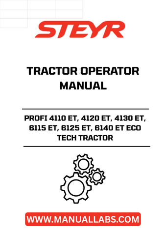 Discover the essential STEYR PROFI ECO TECH Tractor Operator Manual, designed specifically for models 4110 ET, 4120 ET, 4130 ET, 6115 ET, 6125 ET, and 6140 ET. This comprehensive guide provides you with all the necessary information to operate and maintain your tractor efficiently, ensuring optimal performance and longevity.