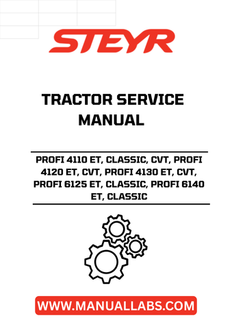 Discover the ultimate resource for maintaining your STEYR PROFI tractors with the comprehensive Service Manual for models 4110 ET, 4120 ET, 4130 ET, 6125 ET, and 6140 ET. This manual is designed to provide you with detailed insights and step-by-step instructions, ensuring that you can keep your machinery running smoothly and efficiently.