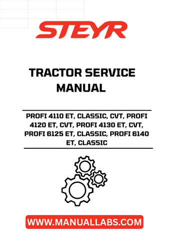 Discover the ultimate resource for maintaining your STEYR PROFI tractors with the comprehensive Service Manual for models 4110 ET, 4120 ET, 4130 ET, 6125 ET, and 6140 ET. This manual is meticulously designed to provide you with detailed insights into the operation, maintenance, and repair of your classic tractors, ensuring they perform at their best for years to come.
