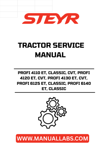 Unlock the full potential of your STEYR PROFI tractor with the comprehensive Service Manual for models 4110 ET, 4120 ET, 4130 ET, 6125 ET, and 6140 ET. This essential guide is designed to provide you with detailed insights into maintenance, troubleshooting, and repair, ensuring your tractor operates at peak performance.