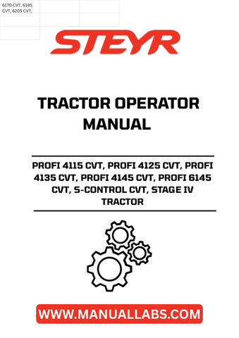 Discover the essential STEYR PROFI Tractor Operator Manual, designed specifically for the PROFI 4115 CVT, 4125 CVT, 4135 CVT, 4145 CVT, 6145 CVT, and S-CONTROL CVT models. This comprehensive guide provides detailed instructions and insights to help you maximize the performance and efficiency of your Stage IV tractor.