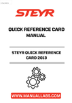 Enhance your farming efficiency with the STEYR Quick Reference Card 2013. This Precision Farming Quick Reference Card Manual is designed to provide you with essential information at your fingertips, ensuring you can make informed decisions quickly and effectively while in the field.