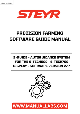 Introducing the STEYR S-Guide, the ultimate autoguidance system designed specifically for the S-Tech600 and S-Tech700 displays. This advanced software version 27.* enhances your precision farming capabilities, ensuring optimal performance and efficiency in your agricultural operations. With the S-Guide, you can achieve unparalleled accuracy in field navigation, reducing overlap and saving valuable resources.