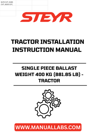 Enhance your tractor's performance with the STEYR Single Piece Ballast Weight, weighing an impressive 400 kg (881.85 lb). Designed for optimal stability and traction, this ballast weight is essential for heavy-duty tasks, ensuring your tractor operates efficiently under demanding conditions.