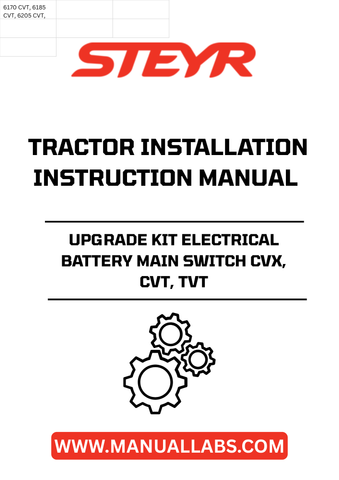 Upgrade your STEYR tractor with the Electrical Battery Main Switch Upgrade Kit, designed specifically for CVX, CVT, and TVT models. This essential kit enhances your tractor's electrical system, ensuring reliable performance and improved safety during operation. With easy installation instructions included, you can quickly and efficiently upgrade your equipment without hassle.