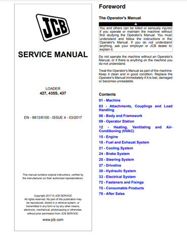 JCB 427, 435S, 437 Wheel Loader Service Repair Manual