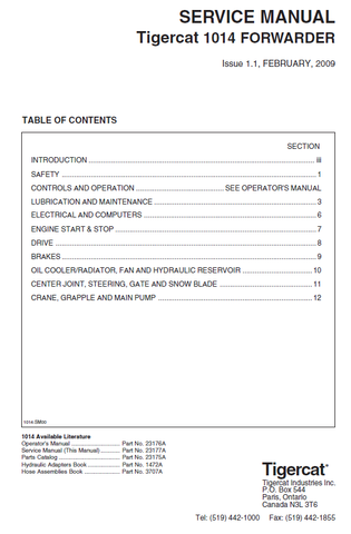 TIGERCAT 1014 FORWARDER SERVICE MANUAL