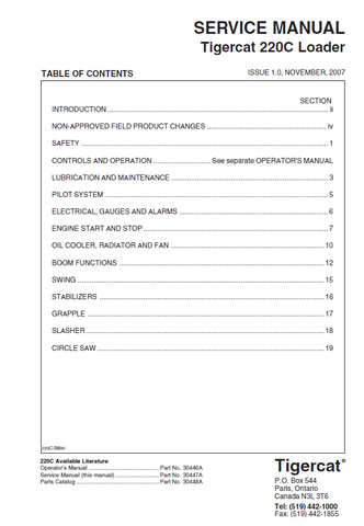 TIGERCAT 220C LOADER REPAIR MANUAL