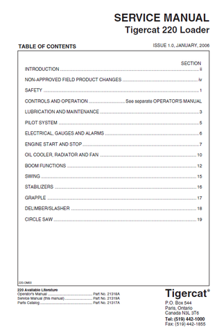 TIGERCAT 220 LOADER REPAIR MANUAL