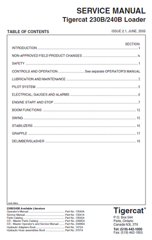 TIGERCAT 230B LOADER REPAIR MANUAL