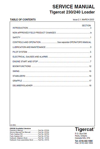 TIGERCAT 230 REPAIR MANUAL