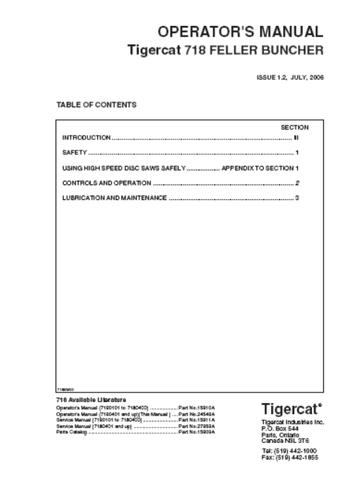 TIGERCAT 718 FELLER BUNCHER MANUAL