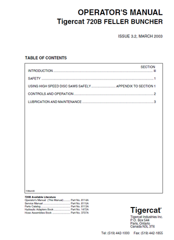 TIGERCAT 720B FELLER BUNCHER MANUAL