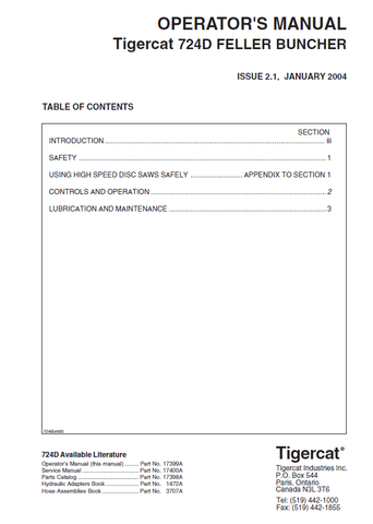 TIGERCAT 724D FELLER BUNCHER MANUAL