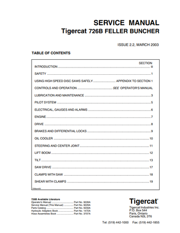 TIGERCAT 726B FELLER BUNCHER SERVICE REPAIR MANUAL (7261001-7261999) - PDF FILE DOWNLOAD