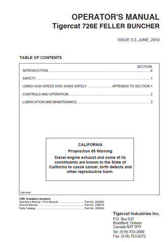 TIGERCAT 726E FELLER BUNCHER MANUAL