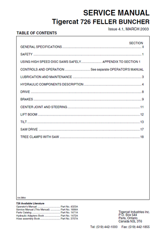 TIGERCAT 726 FELLER BUNCHER MANUAL