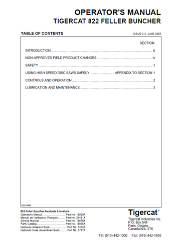 TIGERCAT 822 FELLER BUNCHER MANUAL