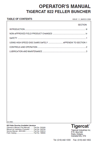 TIGERCAT 822 FELLER BUNCHER MANUAL