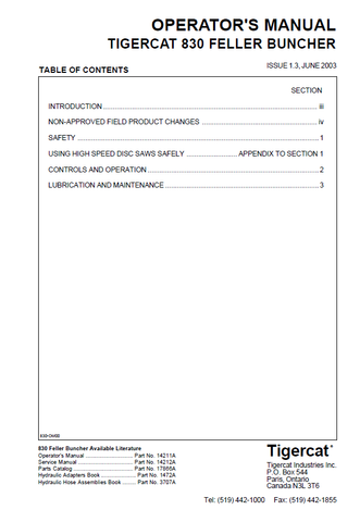 TIGERCAT 830 FELLER BUNCHER MANUAL