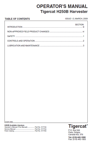 TIGERCAT H250B HARVESTER USER MANUAL