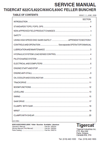 TIGERCAT L822C FELLER SERVICE MANUAL