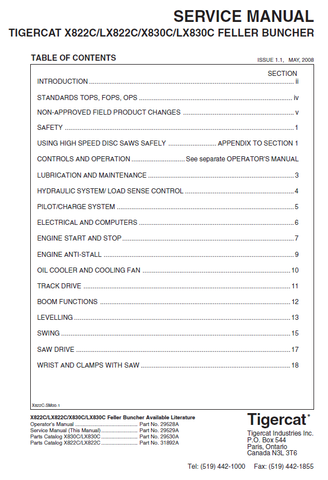 TIGERCAT LX822C FELLER BUNCHER REPAIR MANUAL