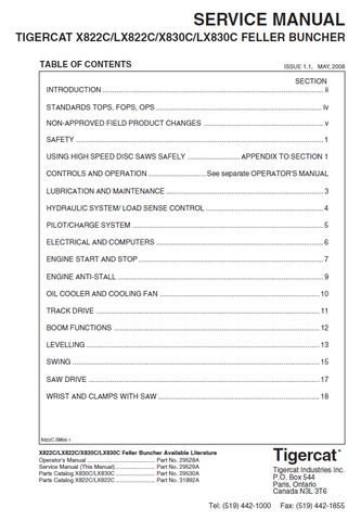 TIGERCAT X822C BUNCHER REPAIR MANUAL