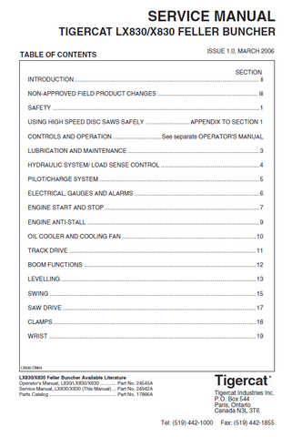 TIGERCAT X830 BUNCHER REPAIR MANUAL