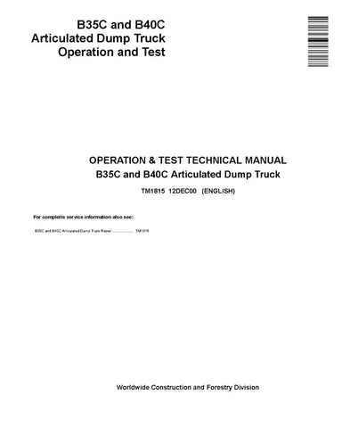 BELL B35C AND B40C ARTICULATED DUMP TRUCK OPERATION AND TEST MANUAL TM1815 - PDF FILE