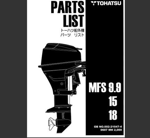 Discover the essential TOHATSU 2006 MFS 9.9, MFS 15, and MFS 18 Outboard Parts Catalog Manual, now available in a convenient PDF format. This comprehensive manual is your go-to resource for identifying and sourcing the right parts for your outboard motor, ensuring optimal performance and longevity.
