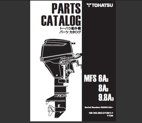 Discover the essential TOHATSU 2011 MFS 6A3, MFS 8A3, and MFS 9.8A3 Outboard Parts Catalog Manual, now available in a convenient PDF format. This comprehensive manual is your go-to resource for identifying and sourcing the right parts for your outboard motor, ensuring optimal performance and longevity.