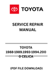 Unlock the full potential of your Toyota Celica with our comprehensive Service Repair Manual, specifically designed for models from 1988-1989, 1993-1994, and 2000. This PDF file is an essential resource for both DIY enthusiasts and professional mechanics, providing detailed instructions and diagrams to guide you through every repair and maintenance task.