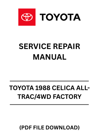 Revitalize your classic ride with the Toyota 1988 Celica All-Trac/4WD Factory Service Repair Manual in PDF format. This comprehensive guide is an essential resource for any enthusiast or mechanic looking to maintain, repair, or restore their vehicle to its original glory. With detailed diagrams, step-by-step instructions, and factory specifications, you’ll have everything you need at your fingertips.