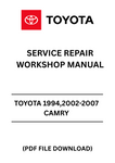 Unlock the full potential of your Toyota Camry with our comprehensive 1994, 2002-2007 Service Repair Workshop Manual. This PDF file is an essential resource for both DIY enthusiasts and professional mechanics, providing detailed instructions and diagrams to tackle any repair or maintenance task with confidence.