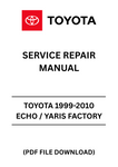 Unlock the full potential of your Toyota Echo or Yaris with our comprehensive Factory Service Repair Manual, covering models from 1999 to 2010. This PDF file is an essential resource for both DIY enthusiasts and professional mechanics, providing detailed instructions and diagrams to help you tackle any repair or maintenance task with confidence.