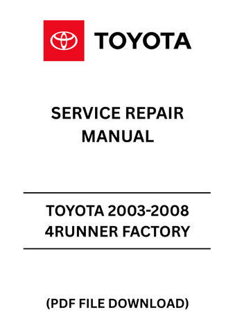 Unlock the full potential of your Toyota 4Runner with the 2003-2008 Factory Service Repair Manual in PDF format. This comprehensive guide is designed to provide you with detailed instructions and insights, ensuring that you can tackle any repair or maintenance task with confidence. From engine diagnostics to electrical systems, this manual covers it all.