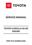 Unlock the full potential of your Toyota Corolla with our comprehensive 4A-GE Engine Service Manual in PDF format. This essential guide is designed for both seasoned mechanics and DIY enthusiasts, providing detailed instructions and insights to keep your engine running smoothly.