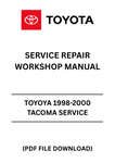 Unlock the full potential of your 1998-2000 Toyota Tacoma with our comprehensive Service Repair Workshop Manual in PDF format. This essential guide is designed for both DIY enthusiasts and professional mechanics, providing detailed instructions and diagrams to tackle any repair or maintenance task with confidence.