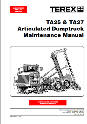 Terex TA25 TA27 Articulated Dump Truck Parts Catalog Manual Instant Download