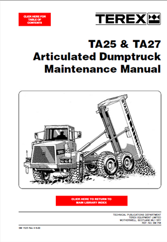 Terex TA25, TA27 Articulated Dump Truck Workshop Service Repair Manual Instant Download