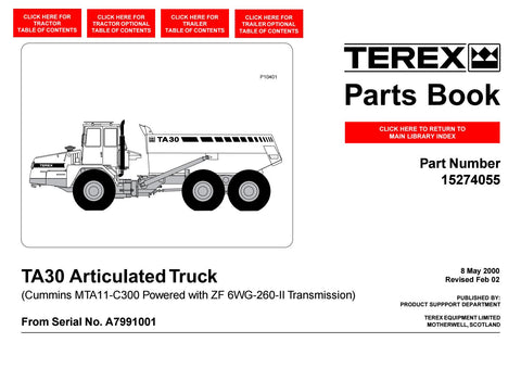 Terex TA30 Articulated Dump Truck Parts Catalog Manual - PDF File