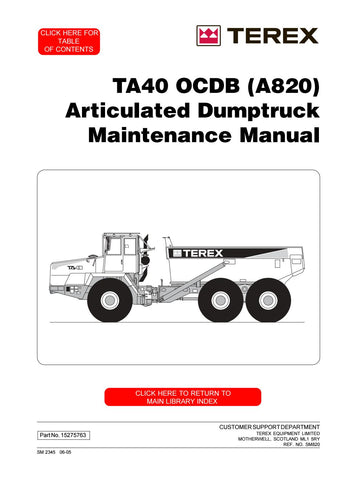 Terex TA40 OCDB Articulated Dump Truck Workshop Service Repair Manual Instant Download