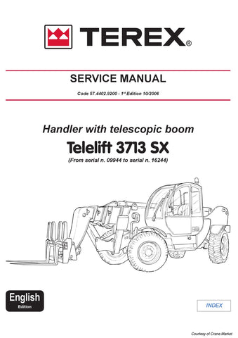 Terex Tele lift 3713 SX Telescopic Handler Service Repair Manual Instant Download