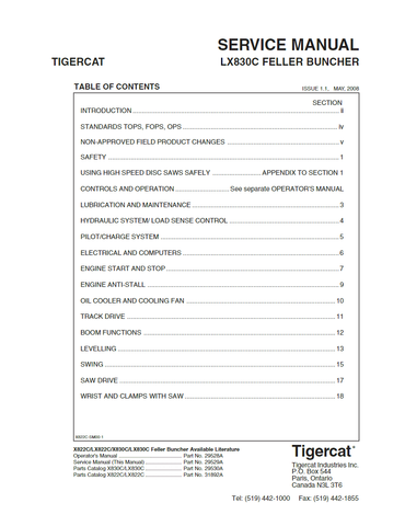 Tigercat LX830C Feller Buncher Service Repair Manual 83071001 – 83073000 - PDF File Download